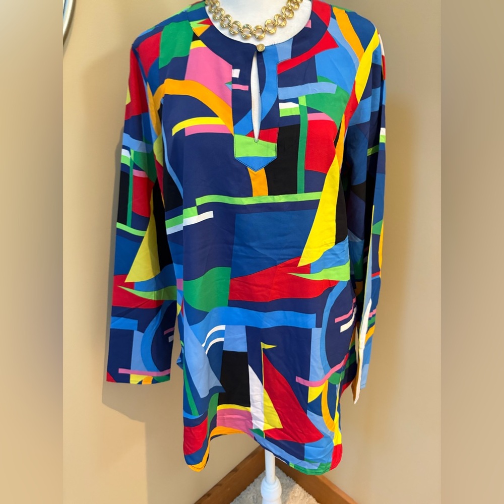 Lauren Ralph Lauren Geometric Bold Top Sailboats Nautical Multi Long Sleeve M